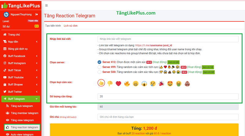 Dịch vụ tăng reaction Telegram giá rẻ